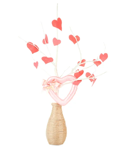 Decorative branch with hearts, isolated on white — Stock Photo, Image