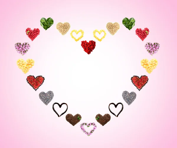 Collage of heart-shaped things on pink background — Stock Photo, Image