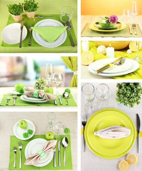 Collage of green table setting — Stock Photo, Image