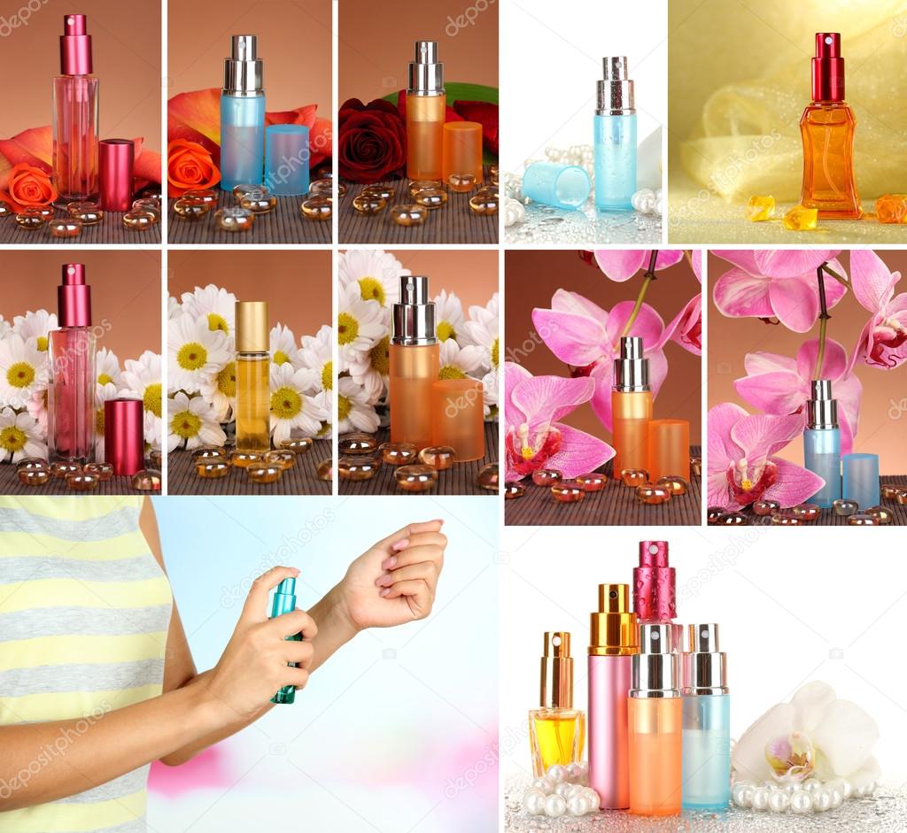 Collage of luxury perfumes