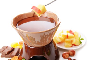 beyaz izole meyve, çikolata fondü