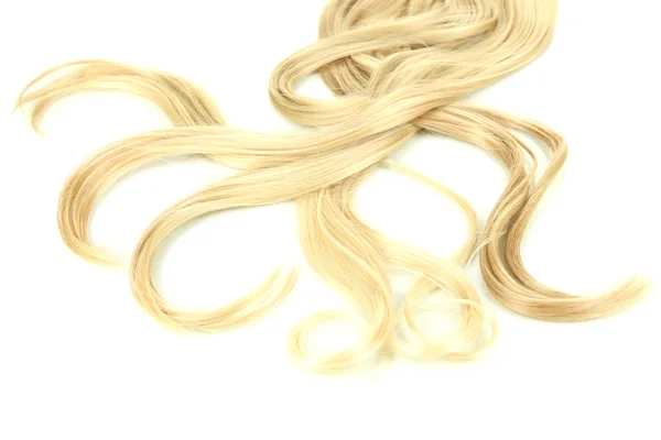 Bouclé cheveux blonds gros plan isolé sur blanc — Photo