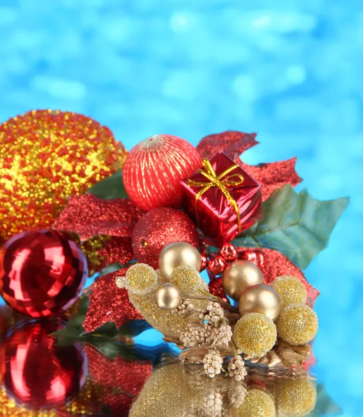 Composition of Christmas balls on blue background — Stock Photo, Image