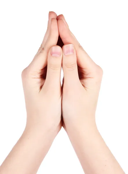 Mano gesto de yoga aislado en blanco — Foto de Stock