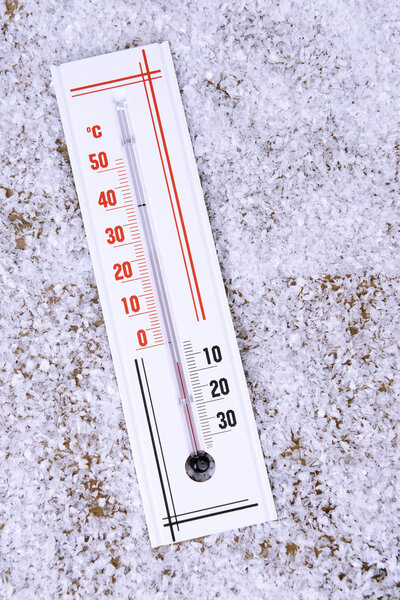 Thermometer in snow close-up