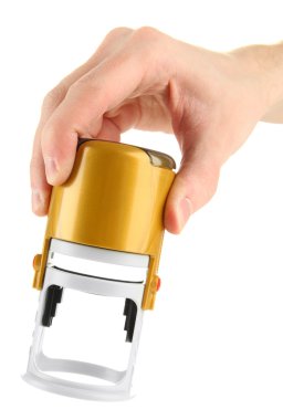 damga üzerinde beyaz izole tutmak el