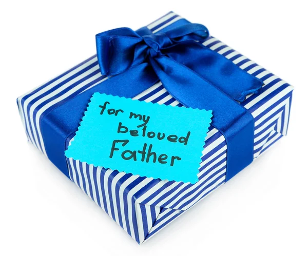 Ojcowie szczęśliwy dzień tag pudełko, na białym tle — Zdjęcie stockowe