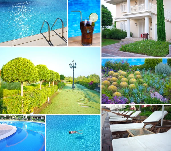 Collage with different photos of luxury touristic hotel — Stock Photo, Image