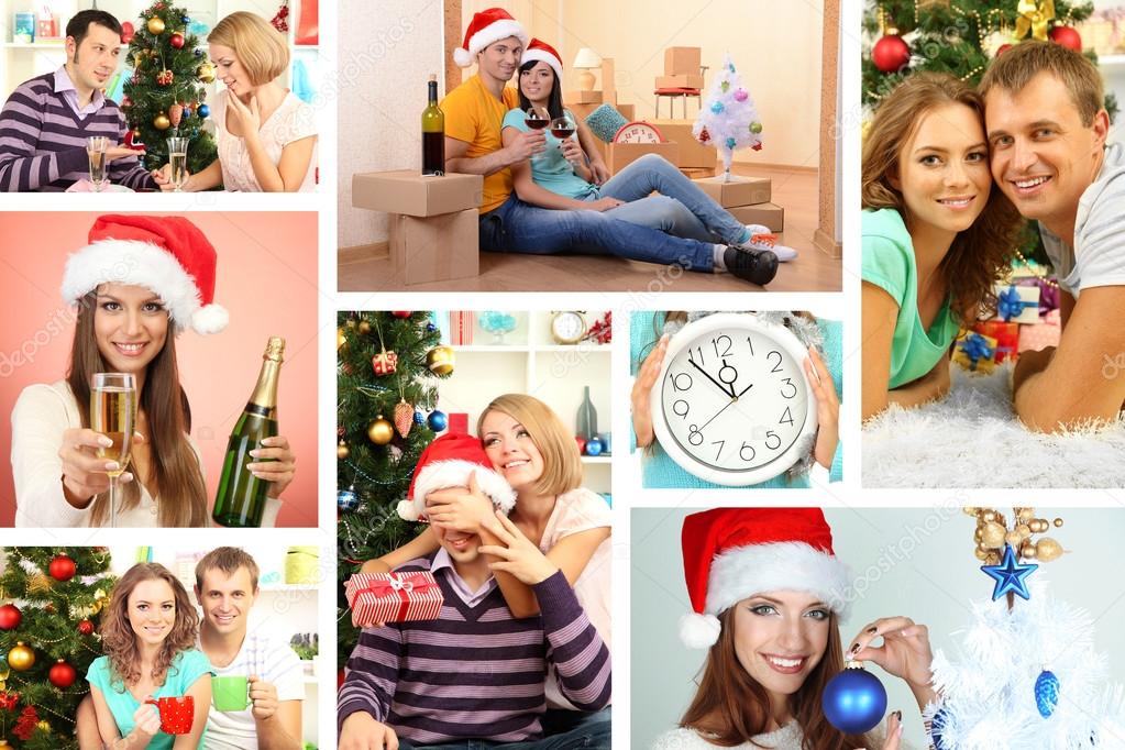 Collage of people celebrating Christmas at home