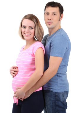 Genç hamile kadının kocası beyaz izole