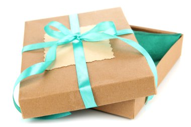 hediye kutusu üzerinde beyaz izole kurdele ile bağlanmış