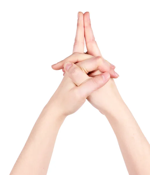 Hand yoga gesture isolated on white — Stock Photo, Image