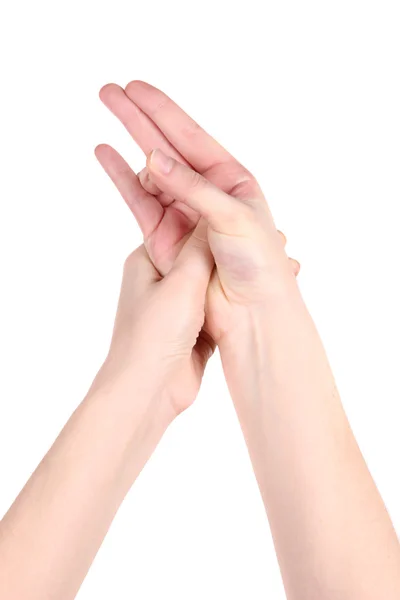 Gestul de yoga de mână izolat pe alb — Fotografie, imagine de stoc