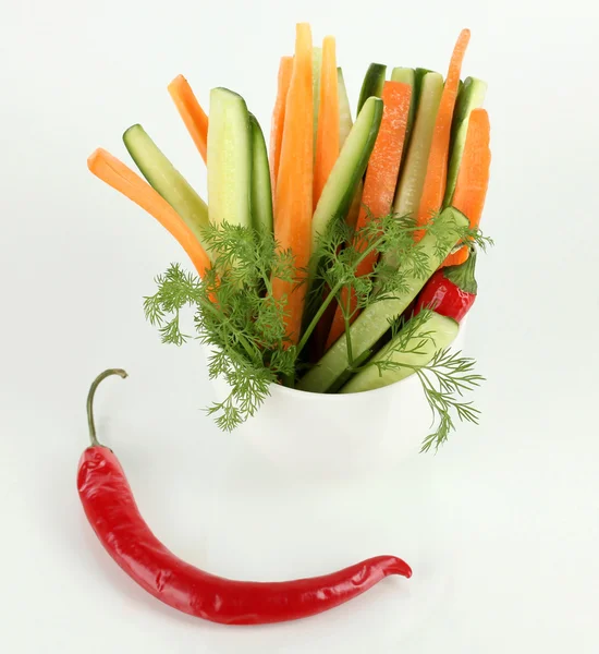 Assorted raw vegetables sticks isolated on white — Stock Photo, Image