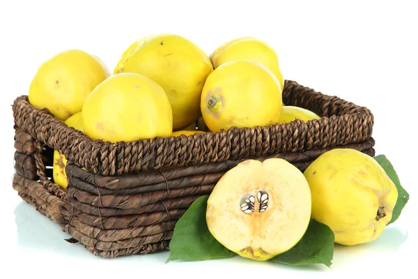 Sweet quinces in wicker basket isolated on white — Stock Photo, Image