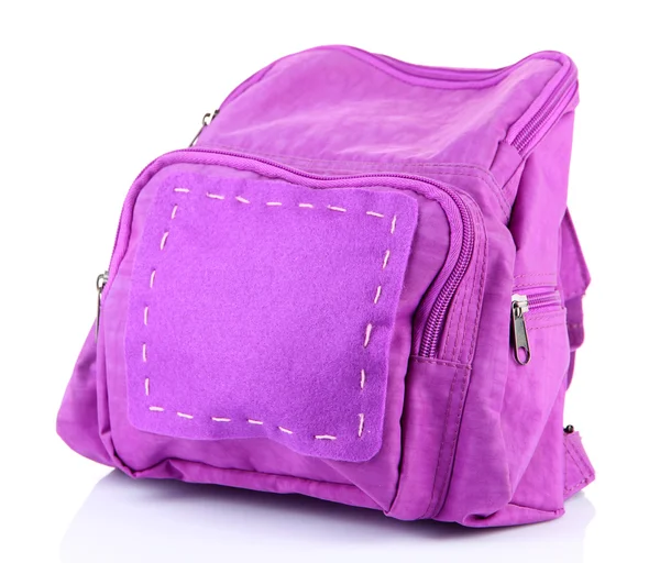 Пурпурный рюкзак припасы изолированы на белый — стоковое фото