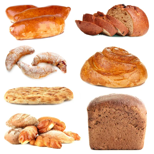 Collage of various bread isolated on white — Stock Photo, Image