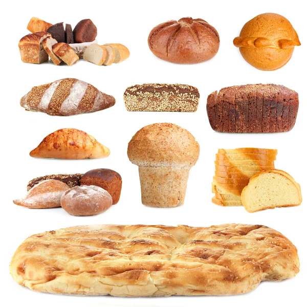 Collage of various bread isolated on white — Stock Photo, Image