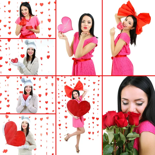 Collage del Día de San Valentín. Mujer joven atractiva . —  Fotos de Stock