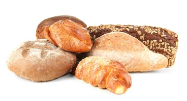 ekmek ve rulolar, üzerinde beyaz izole kompozisyonu