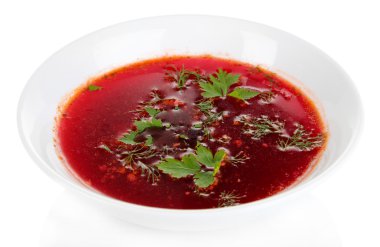 lezzetli borsch üzerinde beyaz izole