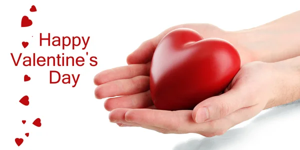 Rood hart in handen van de mens, geïsoleerd op wit — Stockfoto