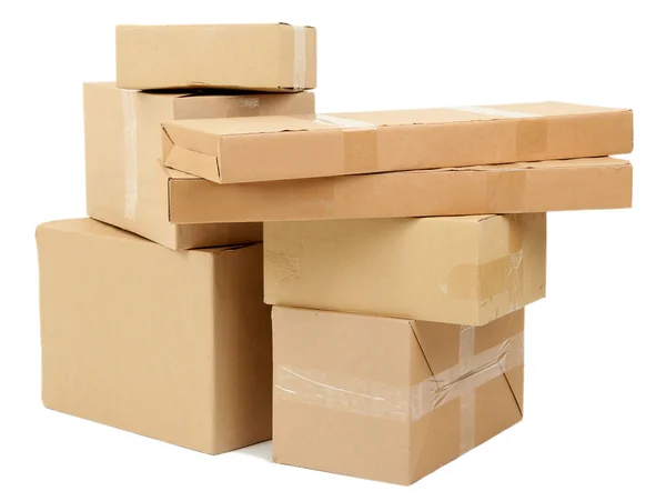 Different cardboard boxes isolated on white — Stock Photo, Image