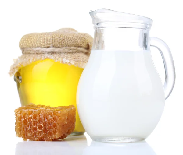 Honey and milk isolated on white — Stock Photo, Image