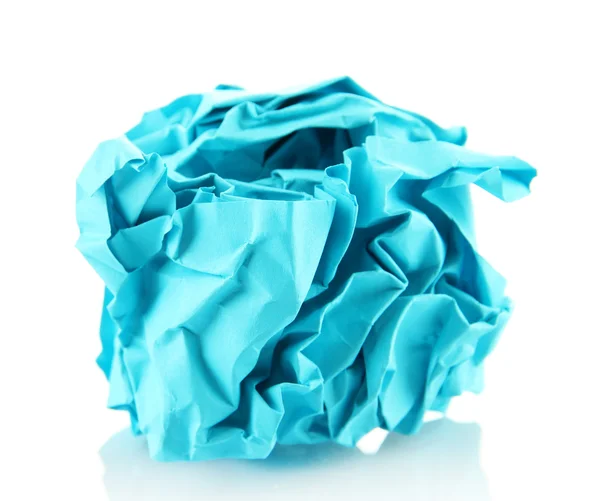Pelota de papel azul arrugada aislada en blanco —  Fotos de Stock