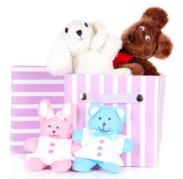 Textil låda med leksaker, isolerad på vit — Stockfoto