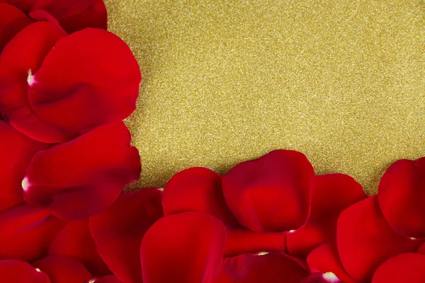 Frame of rose petals on golden background close-up — Stock Photo, Image