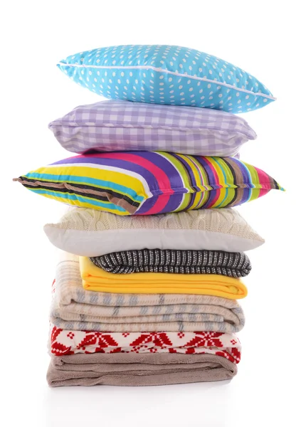 Colorful pillows and plaids isolated on white — Stock Photo, Image