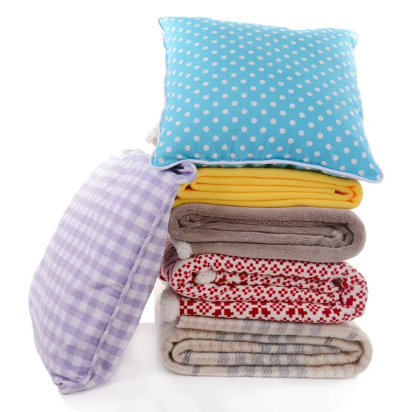 Colorful pillows and plaids isolated on white — Stock Photo, Image