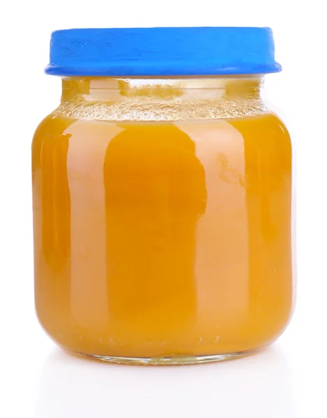 Baby food in glass jar, isolated on white — Stock Photo, Image