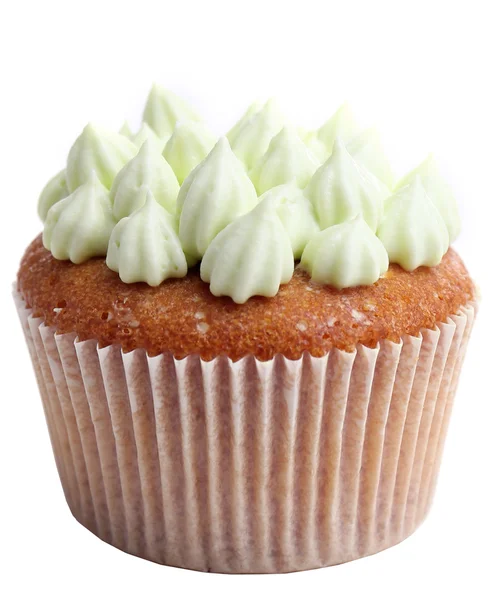 Smakelijke cupcake met boter room, geïsoleerd op wit — Stockfoto