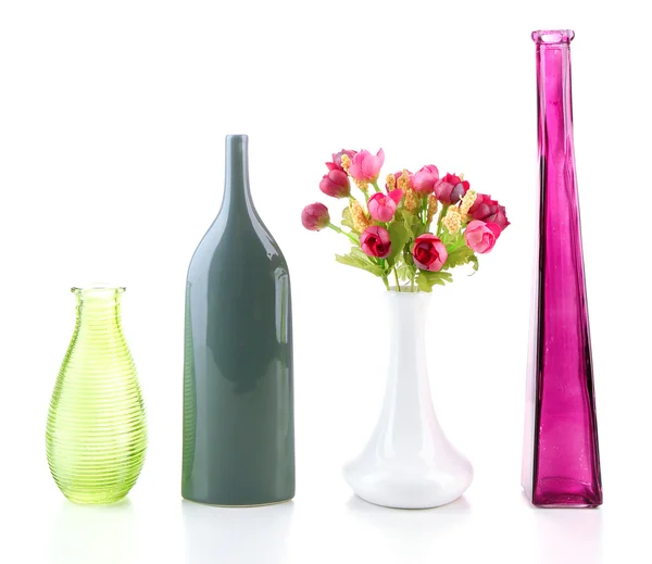 Different decorative vases isolated on white — Stock Photo, Image