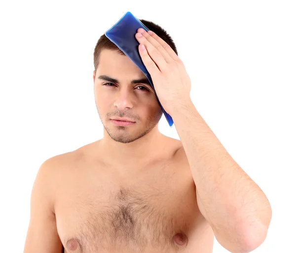 Jeune homme souffrant de maux de tête, isolé sur blanc — Photo