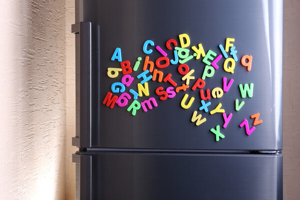Colorful magnetic letters on refrigerator