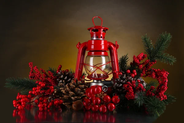 Red kerosene lamp on dark color background — Stock Photo, Image