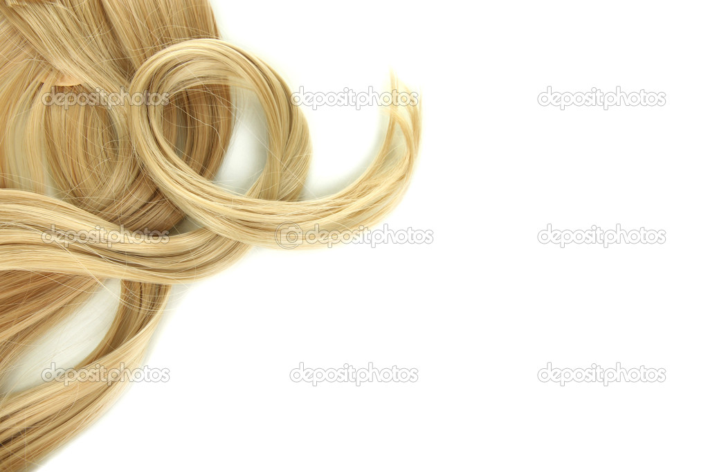 Curly blond hair close-up isolated on white