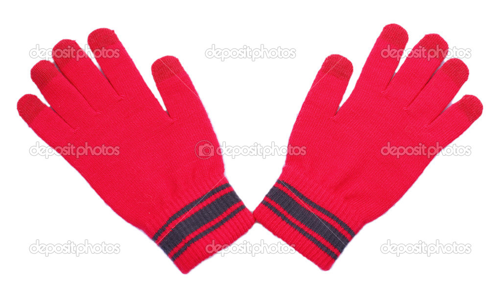 Woman knitted gloves, isolated on white
