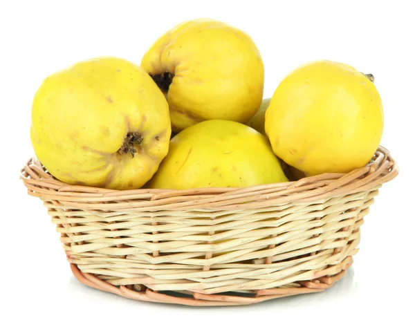 Sweet quinces in wicker basket isolated on white — Stock Photo, Image