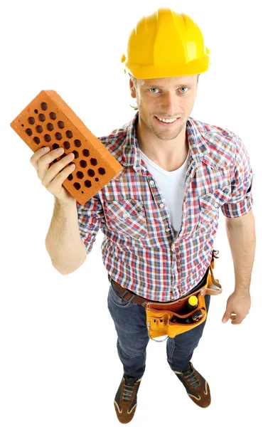 Retrato de joven constructor aislado en blanco — Foto de Stock