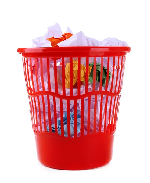 Full garbage bin, isolated on white — Stock Photo, Image