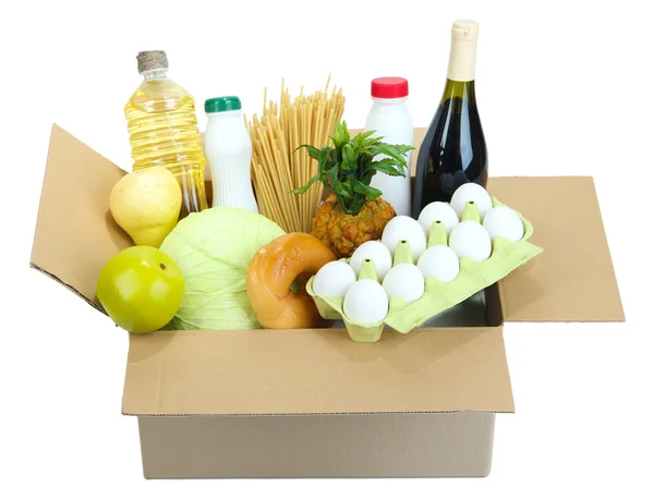 Caja con productos aislados en blanco — Foto de Stock