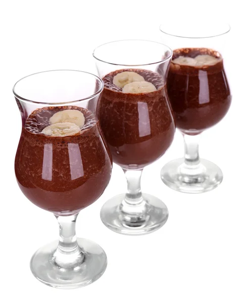 Cocktails with banana and chocolate isolated on white — Stock Photo, Image