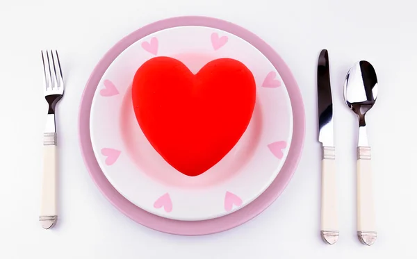 Heart on plate, isolated on white — Stock Photo, Image