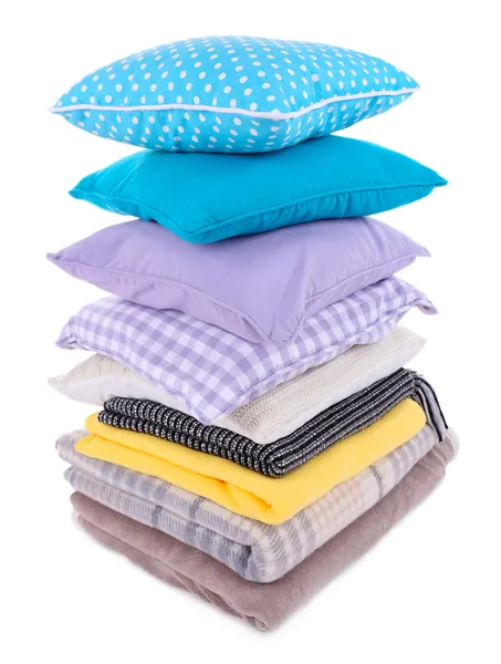 Colorful pillows and plaids isolated on white — Stock Photo, Image