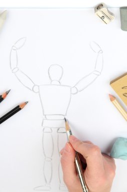 el ile profesyonel sanat malzemeleri bir kroki çizer