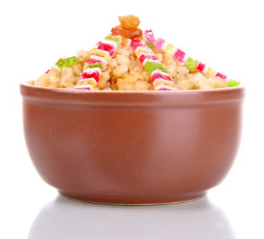 kutia - Ukrayna, Beyaz Rusya ve Polonya üzerinde beyaz izole, geleneksel Noel tatlı yemek ile kase